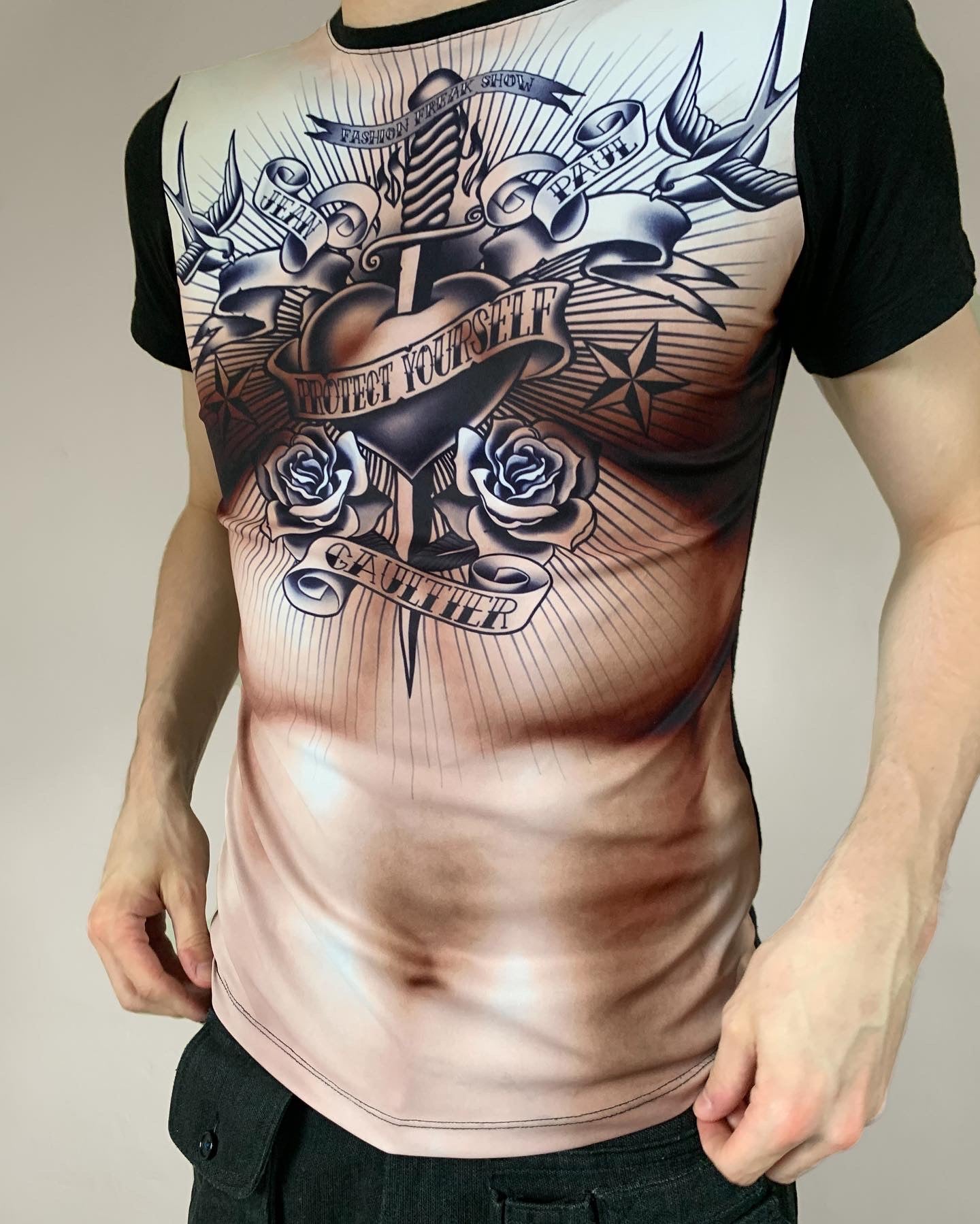 JeanPaul GAULTIER HOMME Tattoo Artist print T Shirt RedBlack 48  PLAYFUL